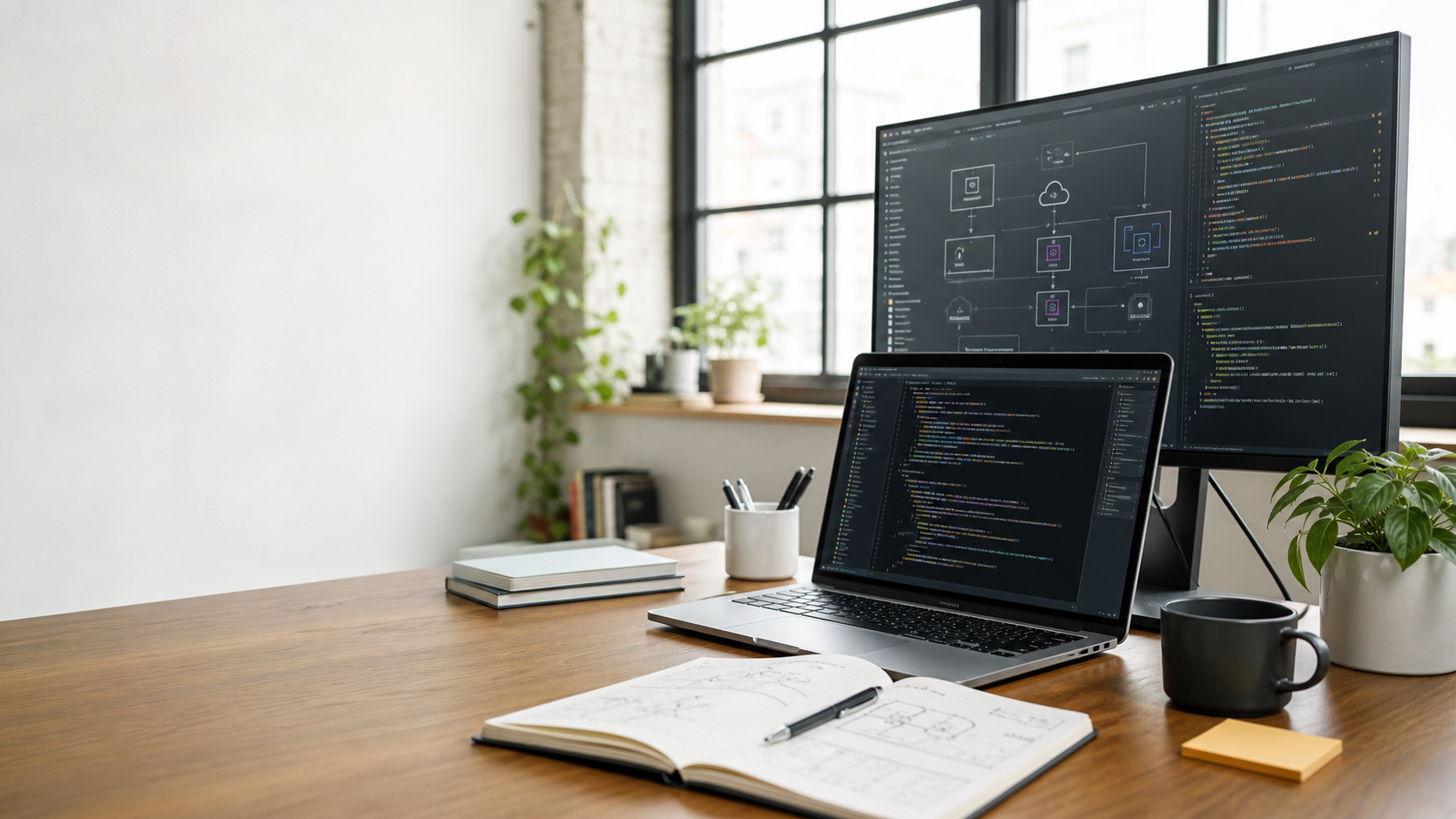 Modern software engineering workstation with app and infrastructure planning screens